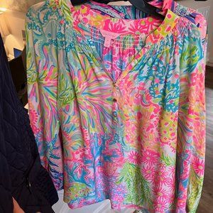 Lilly Pulitzer Elsa Silk Top Lovers Coral Sz Medium